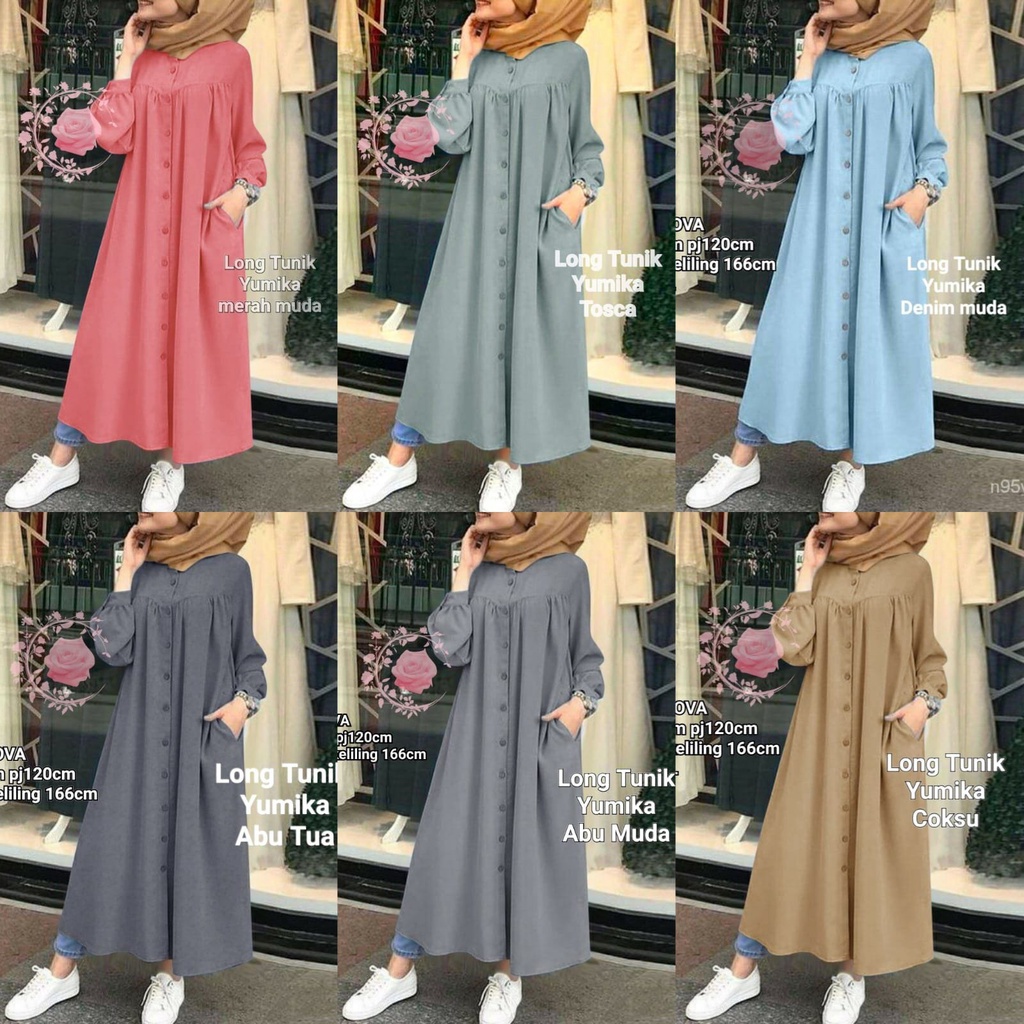 LONG TUNIK YUMIKA/ TUNIK WANITA FASHION MUSLIM/ TUNIK JUMBO FIT TO 2XL TERBARU KEKINIAN/ TUNIK BAHAN