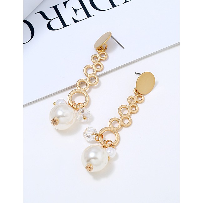 LRC Anting Tusuk Fashion Gold Rhinestone Pearl And Diamond Earrings F33199