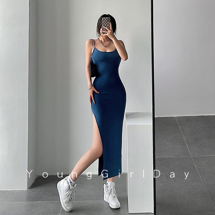 Suhao Gadis Eropa dan Amerika Sexy Slim Spice Tinggi Slip Panjang Tas Pinggang Gaun Elastis