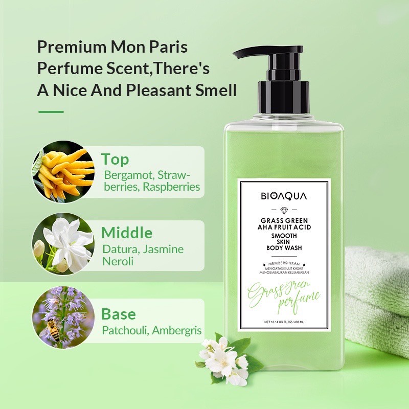 BIOAQUA 24K Gold Perfume Body Wash Sabun Mandi Cair Anti Acne Brightening Moisturizing Smooth Skin Long Lasting English Pear &amp; Freesia ORIGINAL BPOM READY COD