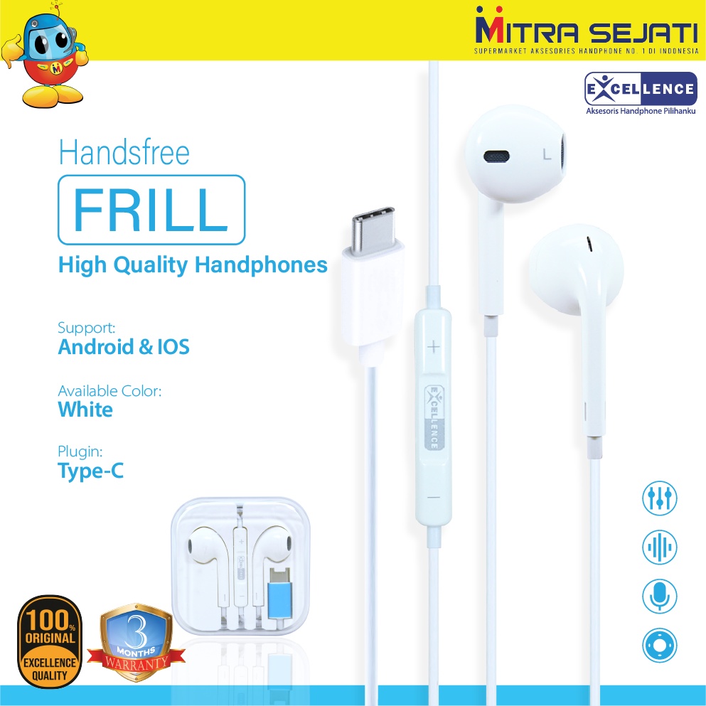 Handsfree Excellence Stereo Frill untuk Type C Headset