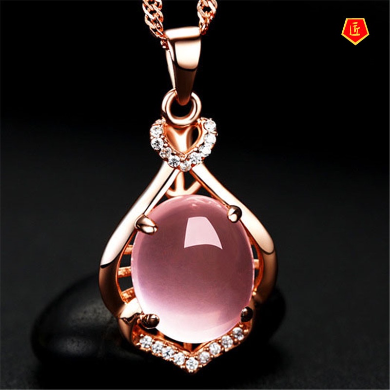 [Ready Stock]Elegant Silver Necklace Female Pink Crystal Pendant for Girlfriend