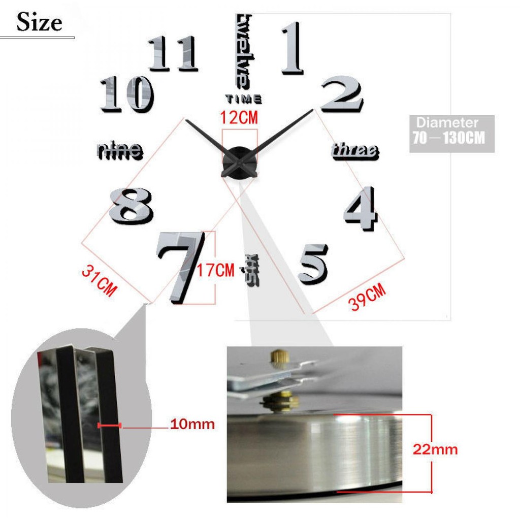 Taffware JD 20 Jam Dinding Besar DIY Giant Clock Quartz 80-130cm Dekorasi Ruangan Rumah Menarik Unik