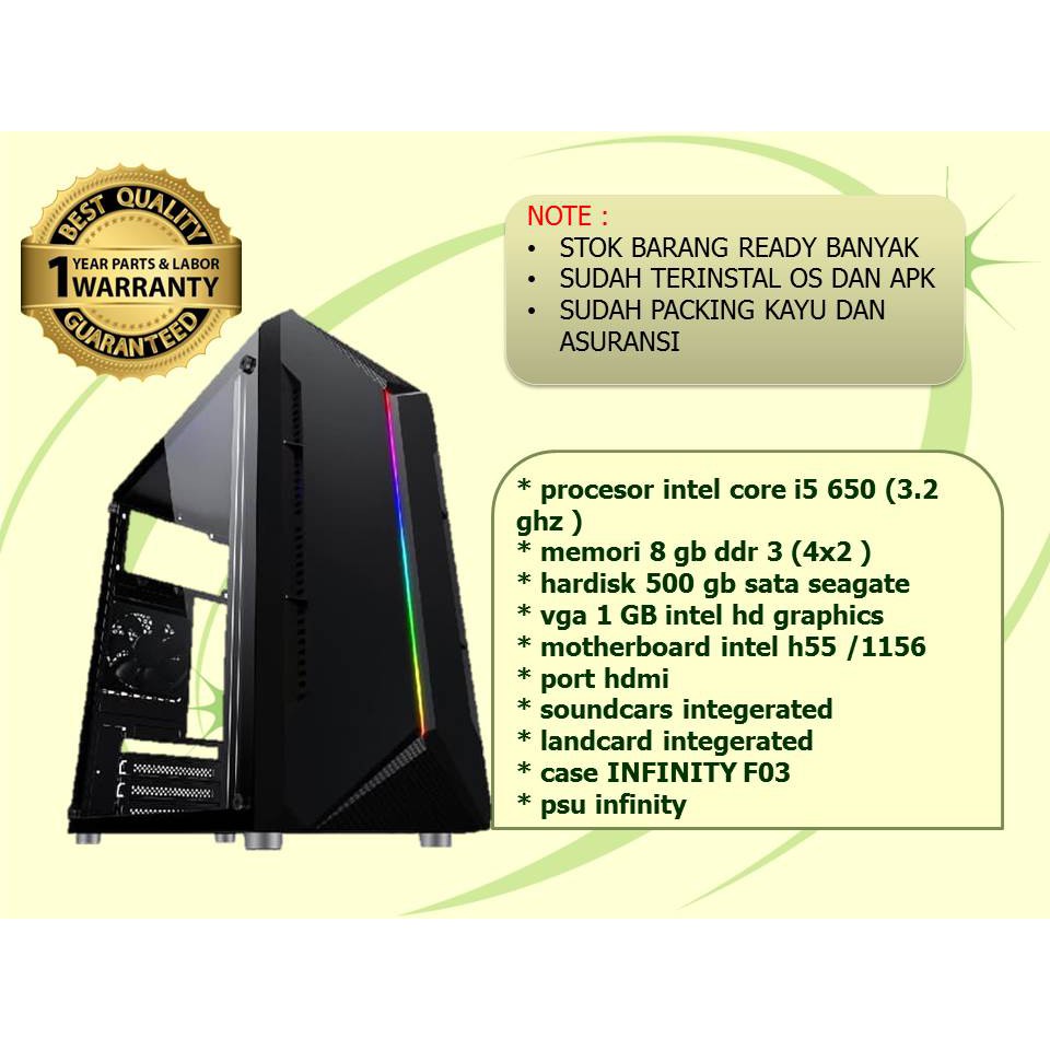 PC CPU OFFICE INTEL CORE I5-650 KOMPUTER RAKITAN