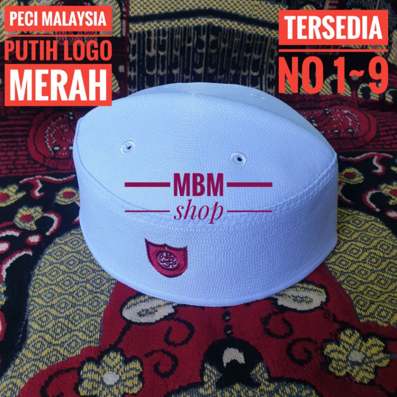 Kopyah Malaysia Putih  Peci Putih Songkok Putih Malaysia Logo Merah