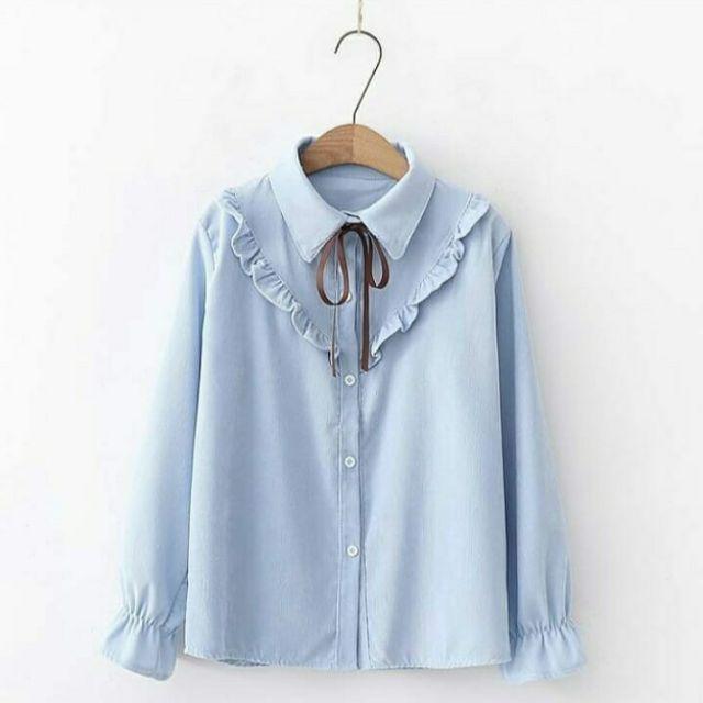 Kameja wanita Welly shirt atasan wanita - kemeja putih wanita - kemeja wanita casual - kemeja wanita-biru