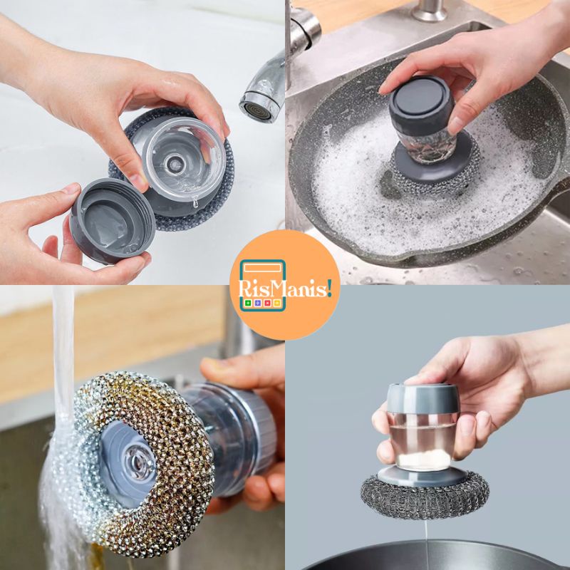 SOAP DISPENSER FIBER BRUSH - Sikat Sabut Cuci Piring Spons Dapur Serabut Kawat Dispenser Sabun Cair