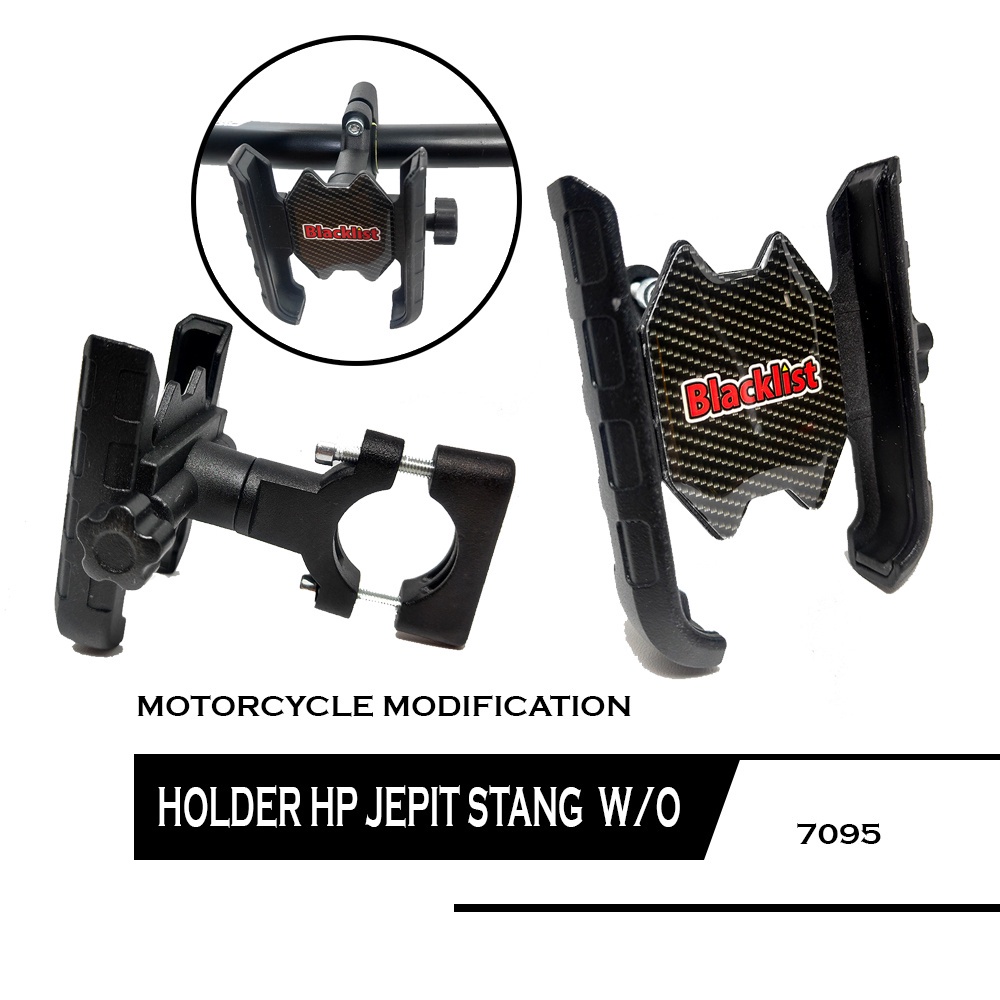 HOLDER HP JEPIT STANG UNIVERSAL BLACKLIST DUDUKAN HANDPHONE MOTOR 7095 motor