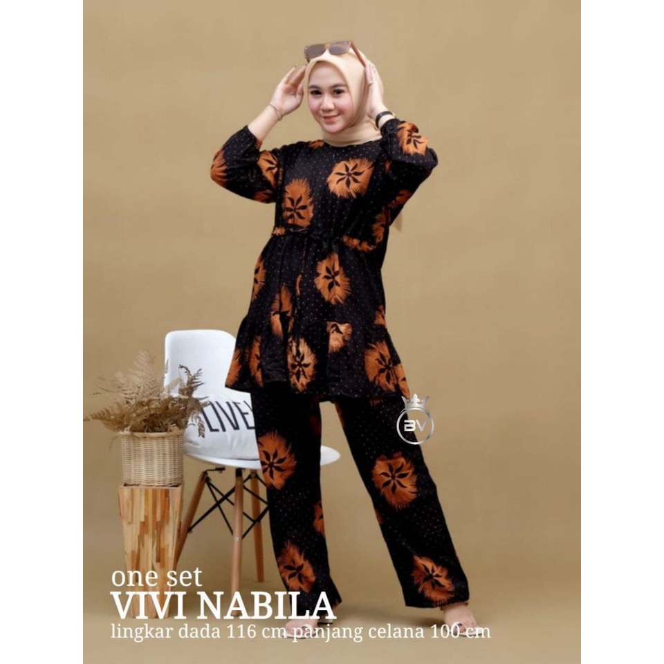 ONE SET VIVI NABILA 2 IN1 ( ATASAN + CELANA ) / SETELAN RAYON / SET RAYON