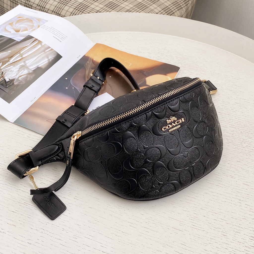 （Shopee Live）48741-9 coach original 48741 ladies new classic embossed Logo waist bag, chest bag, shoulder bag, first layer cowhide with YKK hardware  yaobao