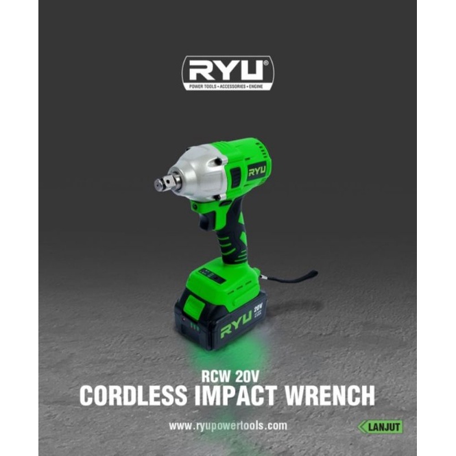 RYU Cordless Impack Wrench 20V RCW20V Bor Impack Baterai Pembuka Baut Baterai