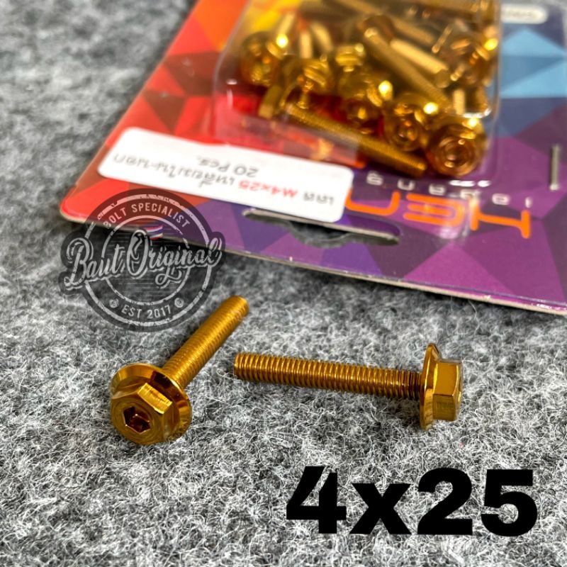 baut probolt 2kunci 2 kunci stainless 4x25 drat 6 panjang 2.5 cm original heng thailand gold