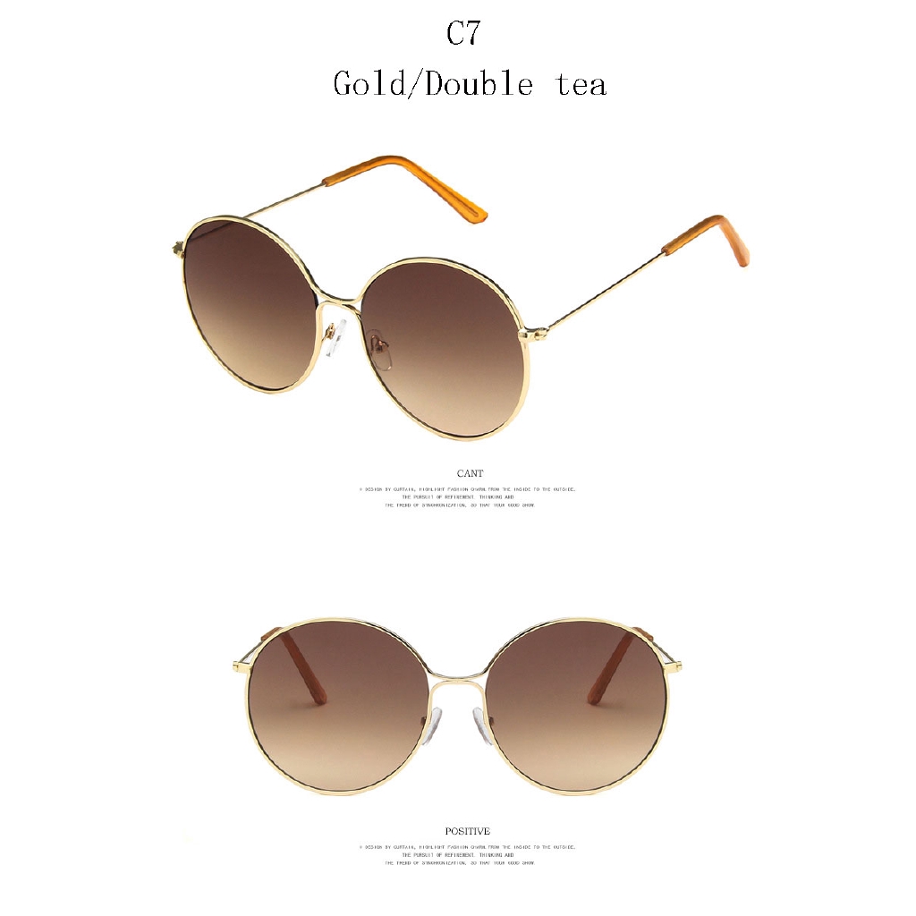 Kacamata Hitam Wanita Model Retro Frame Bulat Besar Bahan Metal