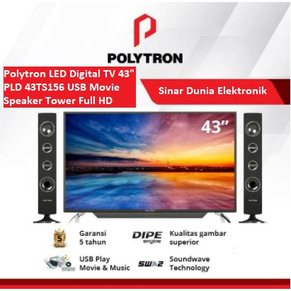 Polytron LED Digital TV 43&quot; Full HD Speaker Tower PLD 43TS156 FHD