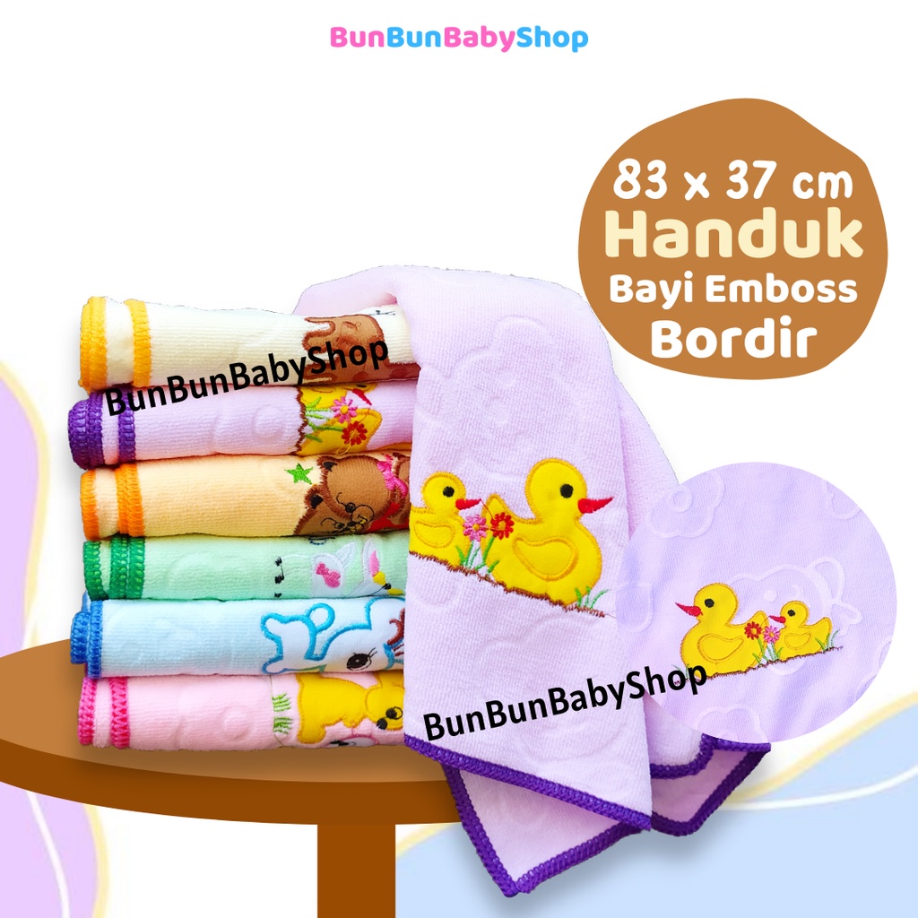 Handuk Bayi Embos Lembut Uk. 83x37cm Beruang Peralatan Mandi Baby New Born Unisex Washlap Bordir Perlengkapan Baru Lahir Anak Murah Travel Perawatan Balita