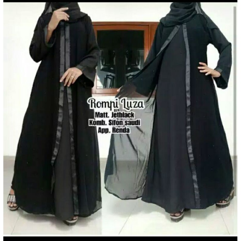 Abaya Rompi Luza Pita Hitam Fashion Muslim