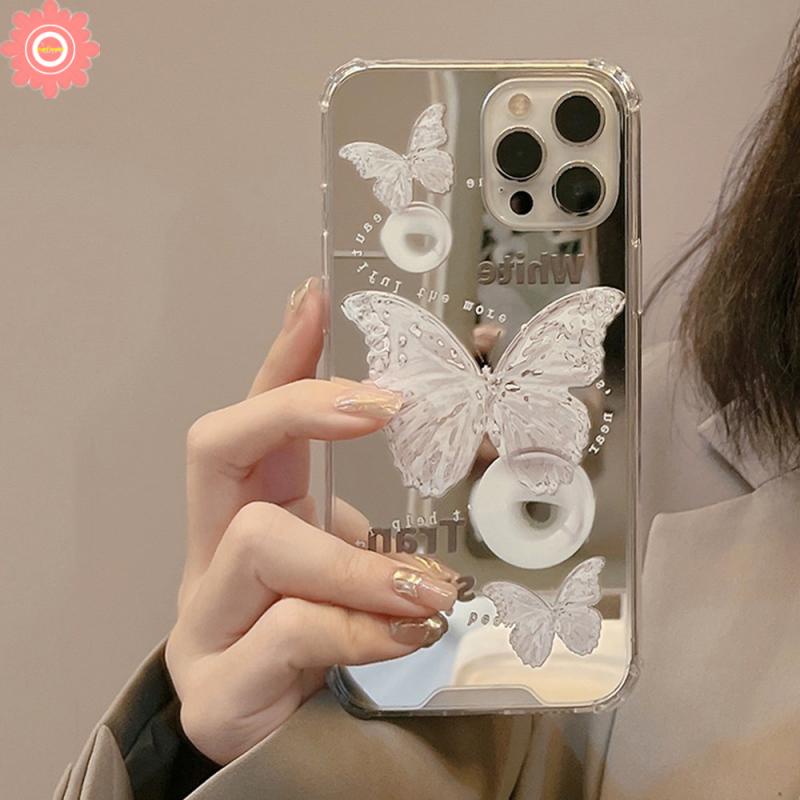 Soft Case Tpu Transparan Cermin Makeup Butterfly Untuk iPhone 7Plus 8Plus XR X XS Max 12 13 11 Pro Max 6 6S Plus 7 8 SE 2020