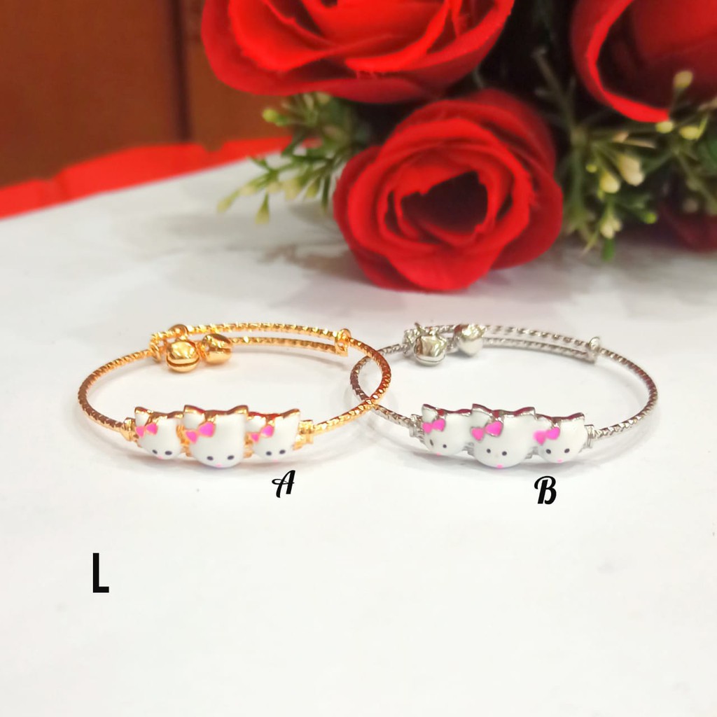 Gelang Kolong Anak Cat HK Pita Marah dan Pink Perhiasan Anak Gold dan Silver limited edition