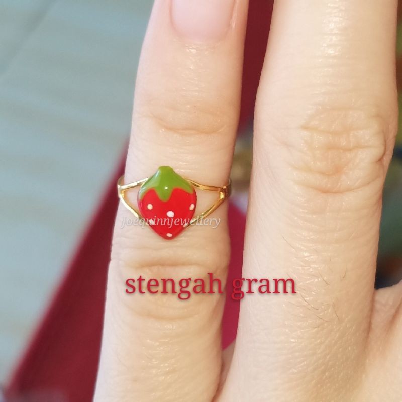 Cincin stroberi anak emas muda berat stengah gram