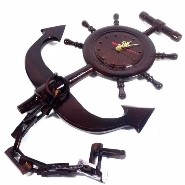 JAM DINDING KAYU JATI MODEL JANGKAR KAPAL - PAJANGAN