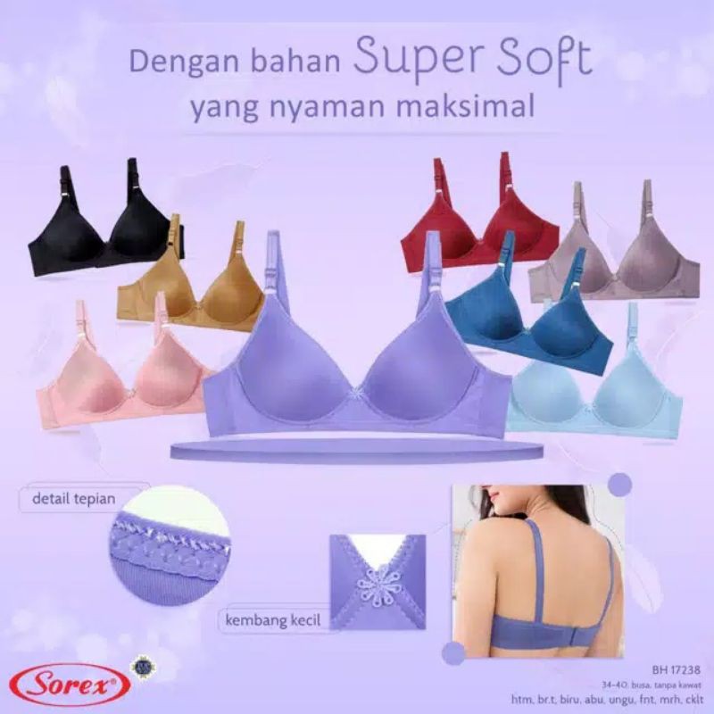 SOREX Bra Super Soft 17238 Busa Tipis Tanpa Kawat Setara Cup B