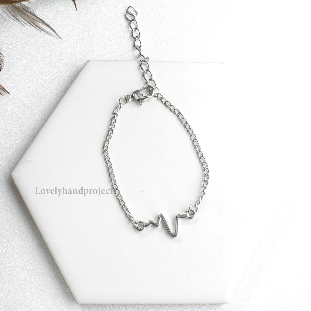 Gelang Detak Jantung Rantai Unisex Couple Charm Aksesoris Fashion Korea Simple Jewelry Design Lightning Heartbeat