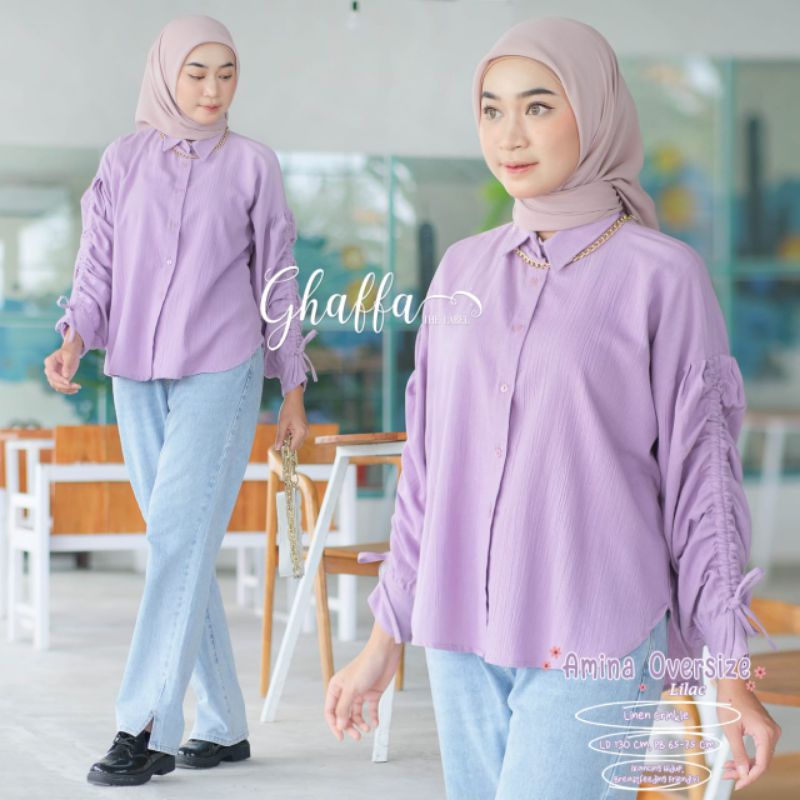 AMINA OVERSIZE BY GHAFFA THE LABEL / BLOUSE WANITA MUSLIMAH / Atasan wanita crinkle premium