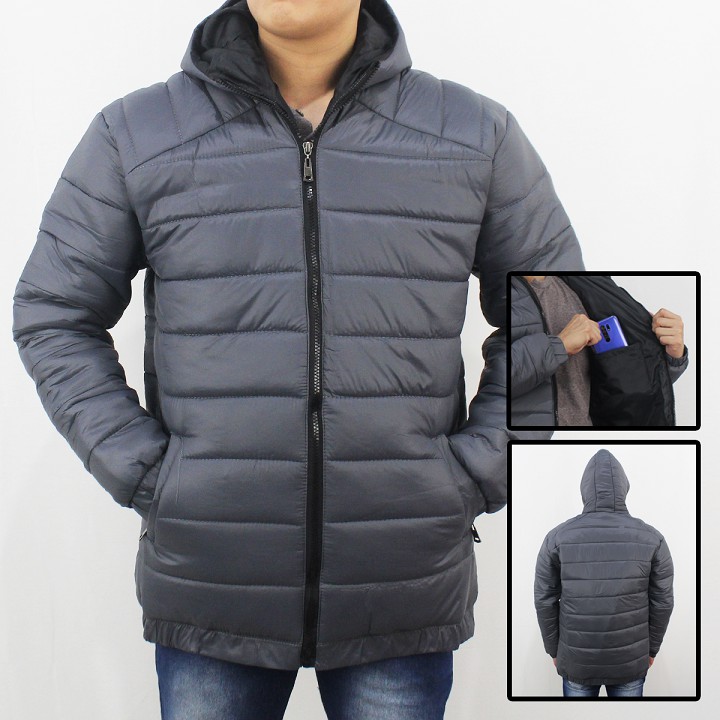 JAKET PUFFER TEBAL PRIA ABU TUA SIZE M L XL XXL  - JAKET WINTER - JAKET PARASUT TEBAL PRIA - JAKET GUNUNG WINDPROOF TEBAL