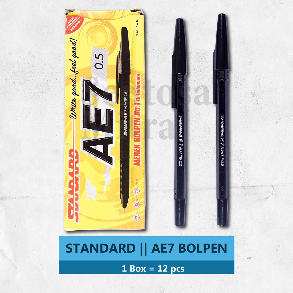 

mdn Pulpen Standard AE7 0.5 mm Tinta Warna Hitam dan Biru bolpen tulis murah 1 box per lusin isi 12