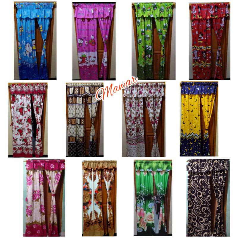 (Free Ongkir) Gorden Serut Motif 2 Layer / Hordeng Serut Karakter / Gordeng 2 Helai Pintu Jendela