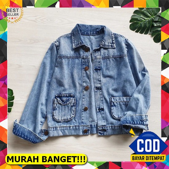Jaket Jins Korean Style Cardigan Wanita Jacket Jeans Over Size Jaket Jin Cewek Crop Oversize Mutiara