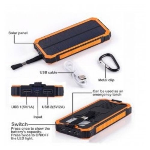 Solar Cell Power Bank Charge 2 Port 20000mAh Senter LED ES100 111159