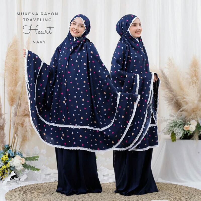 MUKENA TRAVELING HEART NAVY || MUKENA HESTI