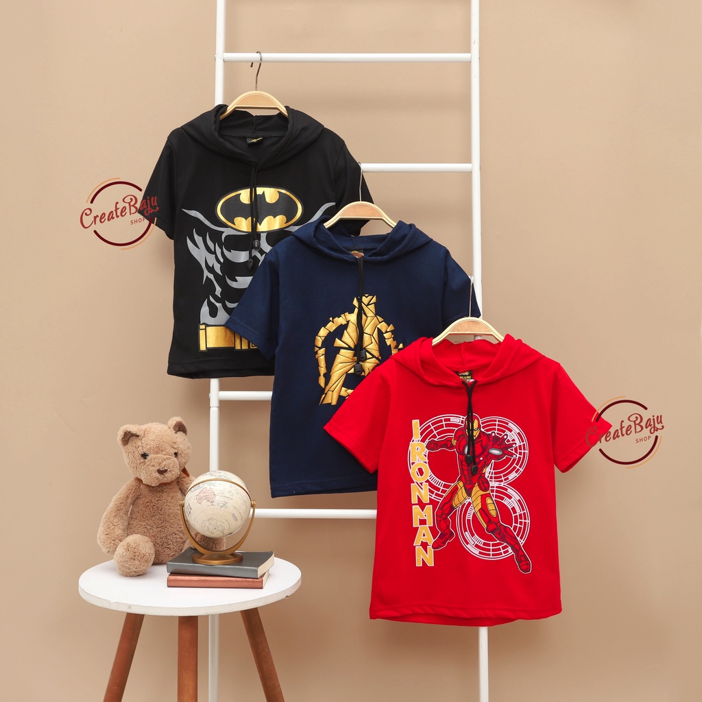 KAOS ATASAN HOODIE ANAK KARAKTER SUPERHERO BAJU ATASAN ANAK 1-7 TAHUN