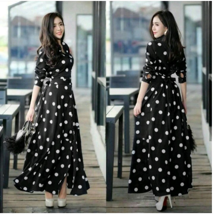 FWG - GAMIS POLKA 1092  / GAMIS WANITA / MAXI DRESS KOREA / BAJU WANITA / LONGDRESS / GAUN PESTA