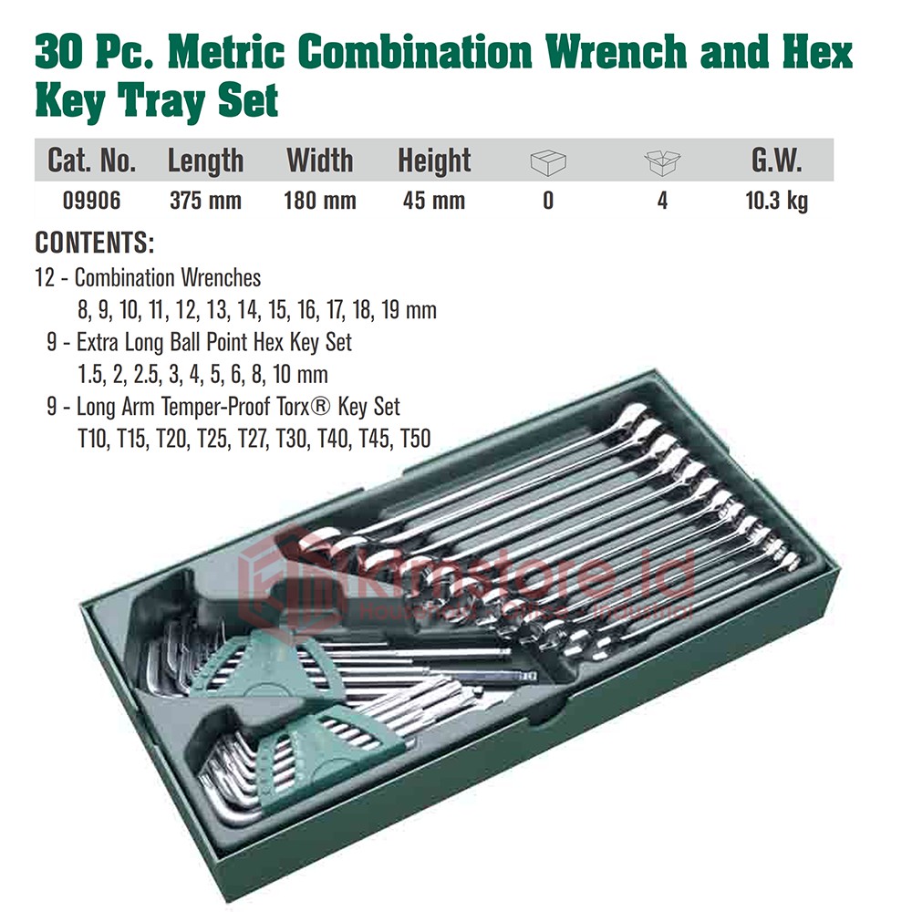 SATA Kunci Ring Pas + Kunci L 30 pcs Metric Tray Set 09906