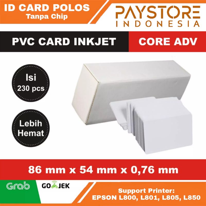 

PVC ID Card Polos Tanpa Chip Ukuran Standart Kartu / PVC Cards Bisa Inkjet / ID Card PVC Bahan ID Card Putih Polos / Mendukung Printer L805 L850 L801 L800