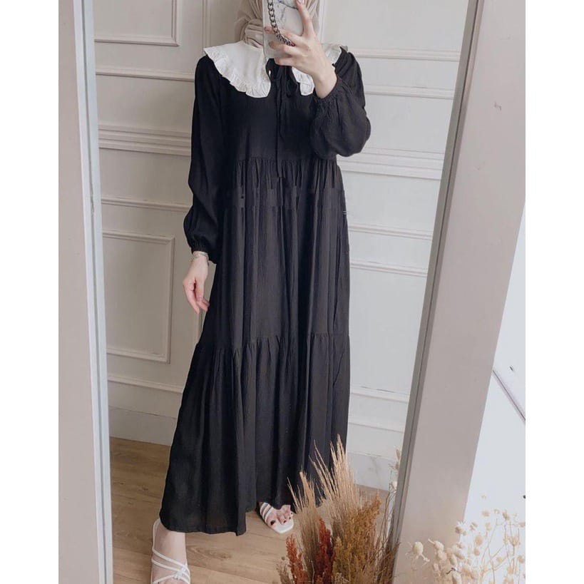 BEFAST - ZEC OOTD Wanita Dress NIKO / Zakiya Collar Cute Combine Maxi Dress / Pakaian Dress Maxi / Dress Wanita Muslimah / Dress Jumbo / Fashion Wanita Casual / Formal / Termurah / Dress Polos Lengan Panjang