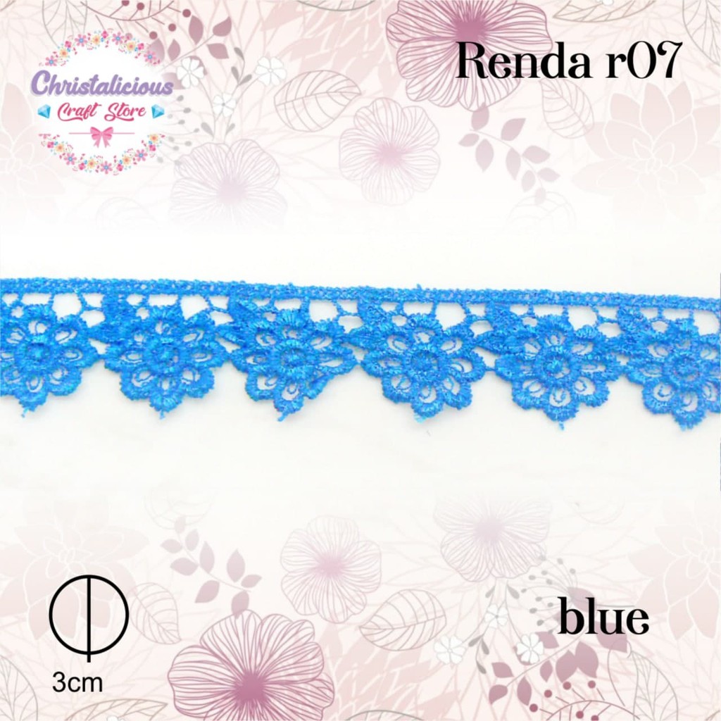 Renda bunga import warna biru elektrik cocok digunakan untuk hiasan baju, tas, celana, aksesories