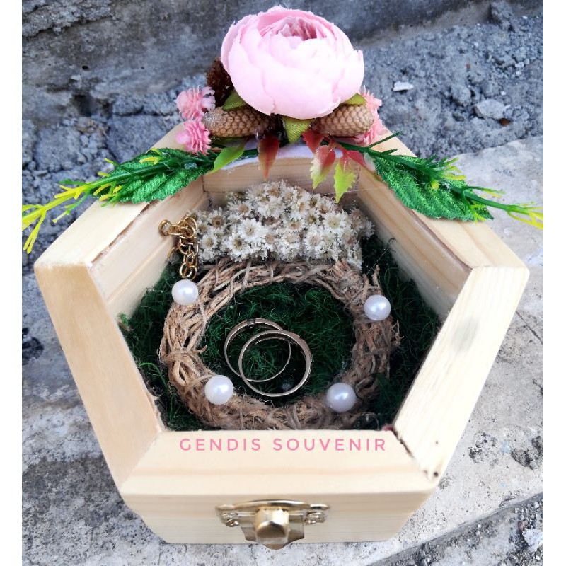 (RRB02) RING BOX RUSTIC BOX CINCIN KAYU RUSTIC SUDAH DI HIAS - MAHAR - MAS KAWIN - RINGBEAR