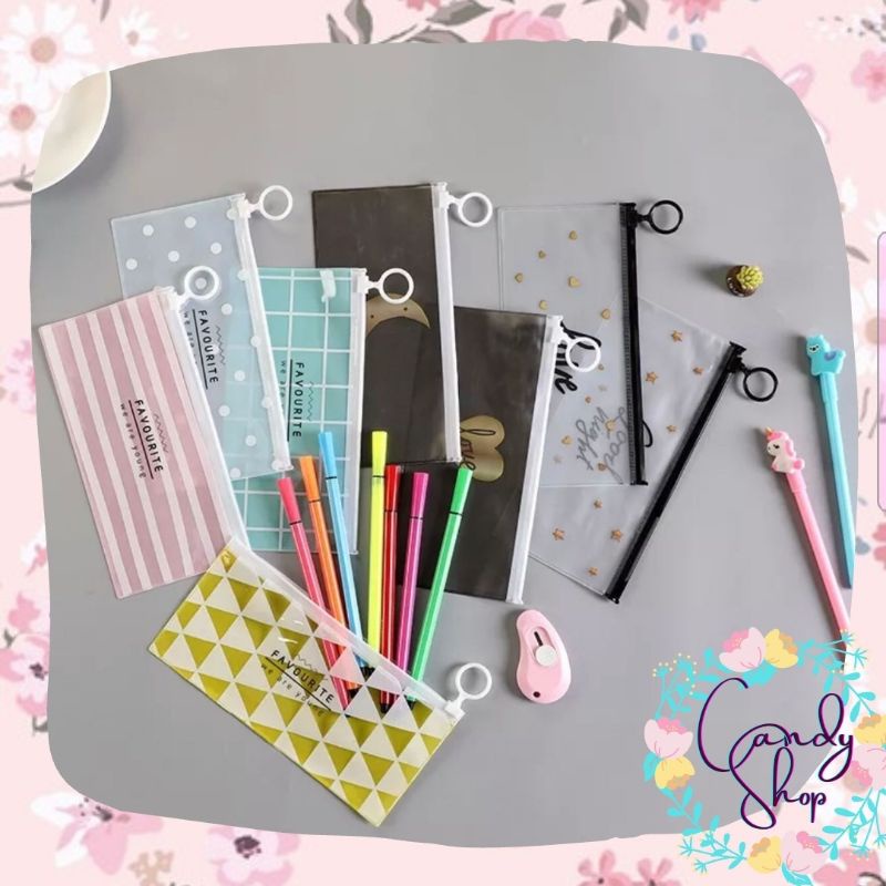 

[COD] Pencil Case Favourite Flat / Pouch Tempat Pulpen Pensil Model Zip Murah Import Lucu