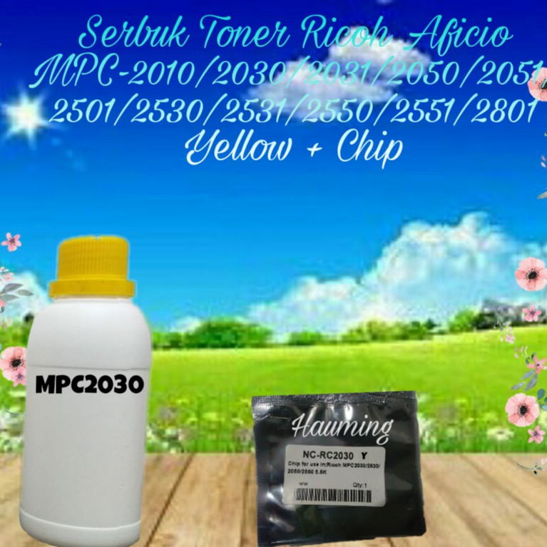 Serbuk Toner Ricoh Aficio MP C2010 C2030 C2031 C2050 C2051 C2501 C2530 C2551 C2801 Yellow + Chip