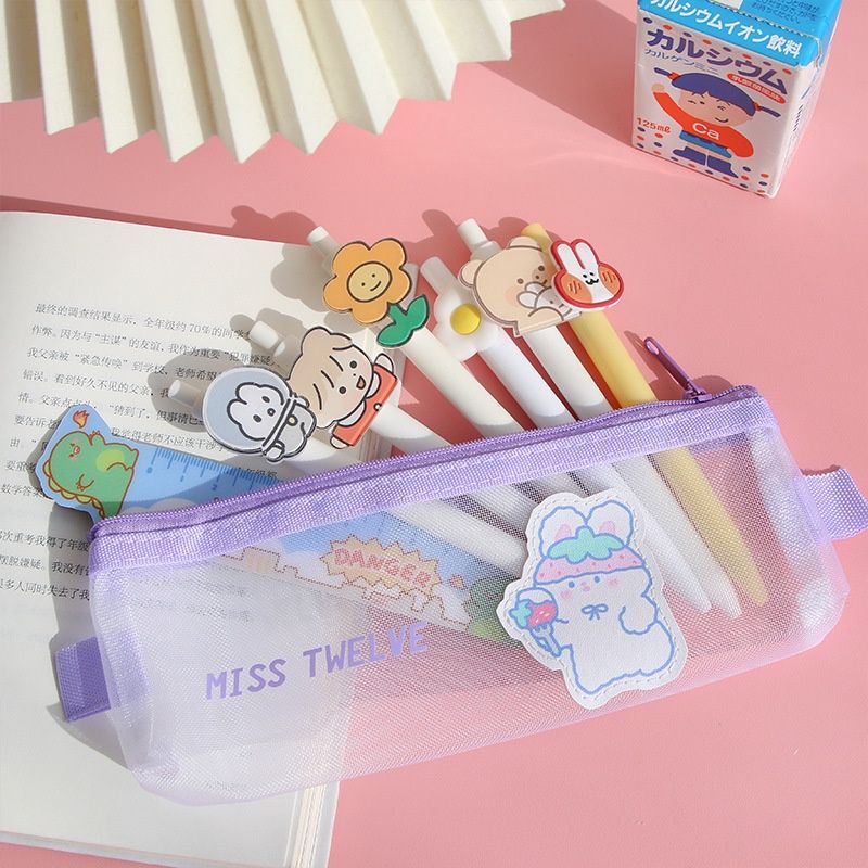 [COD] Tempat Pensil Lucu Cute Model Jaring Transparan Coklat dan Multicolour Cute Import Kekinian