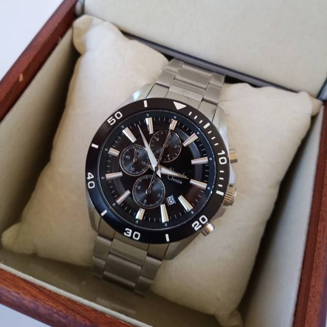 Jam tangan pria Alexandre Christie AC 6525 Silver Ring Black Original