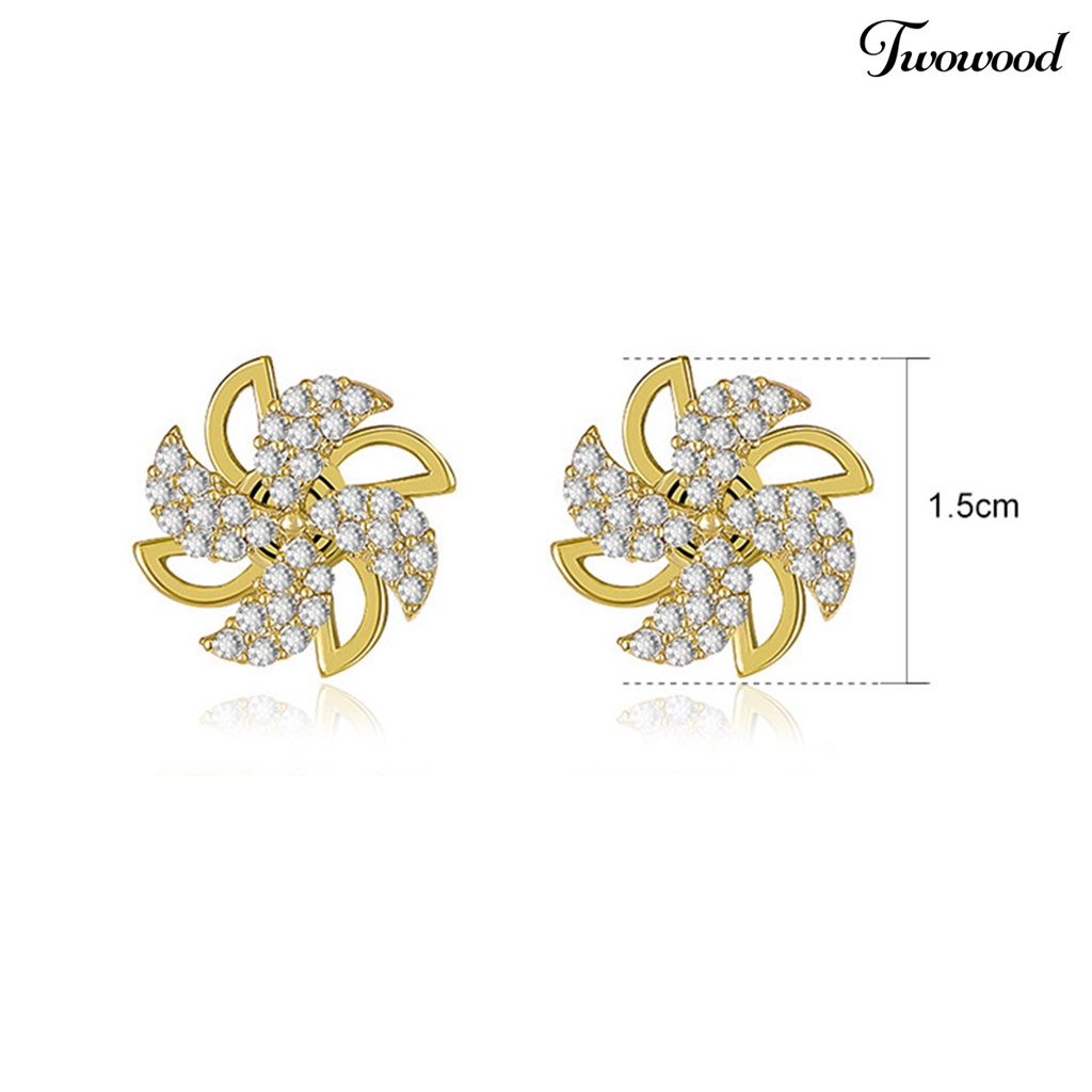 1 Pasang Anting Stud Cubic Zirconia Bentuk Kincir Angin Untuk Wanita