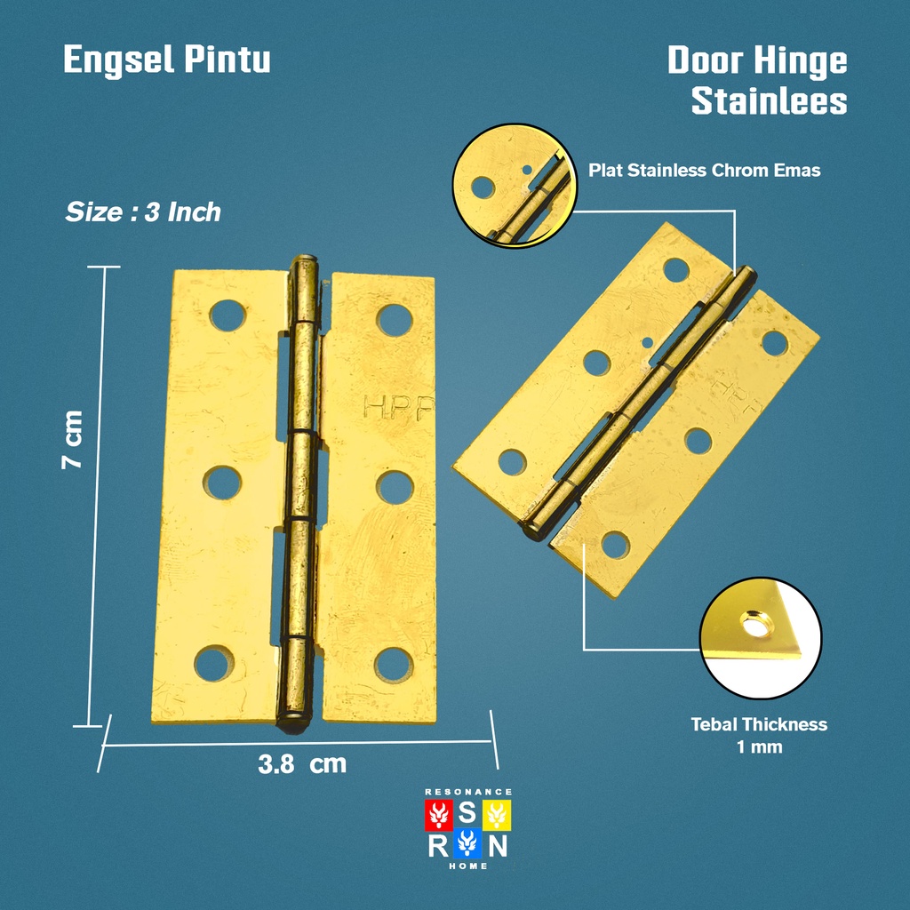 Engsel Kupu Plat Besi Kuning 3 Inci Resonance Home