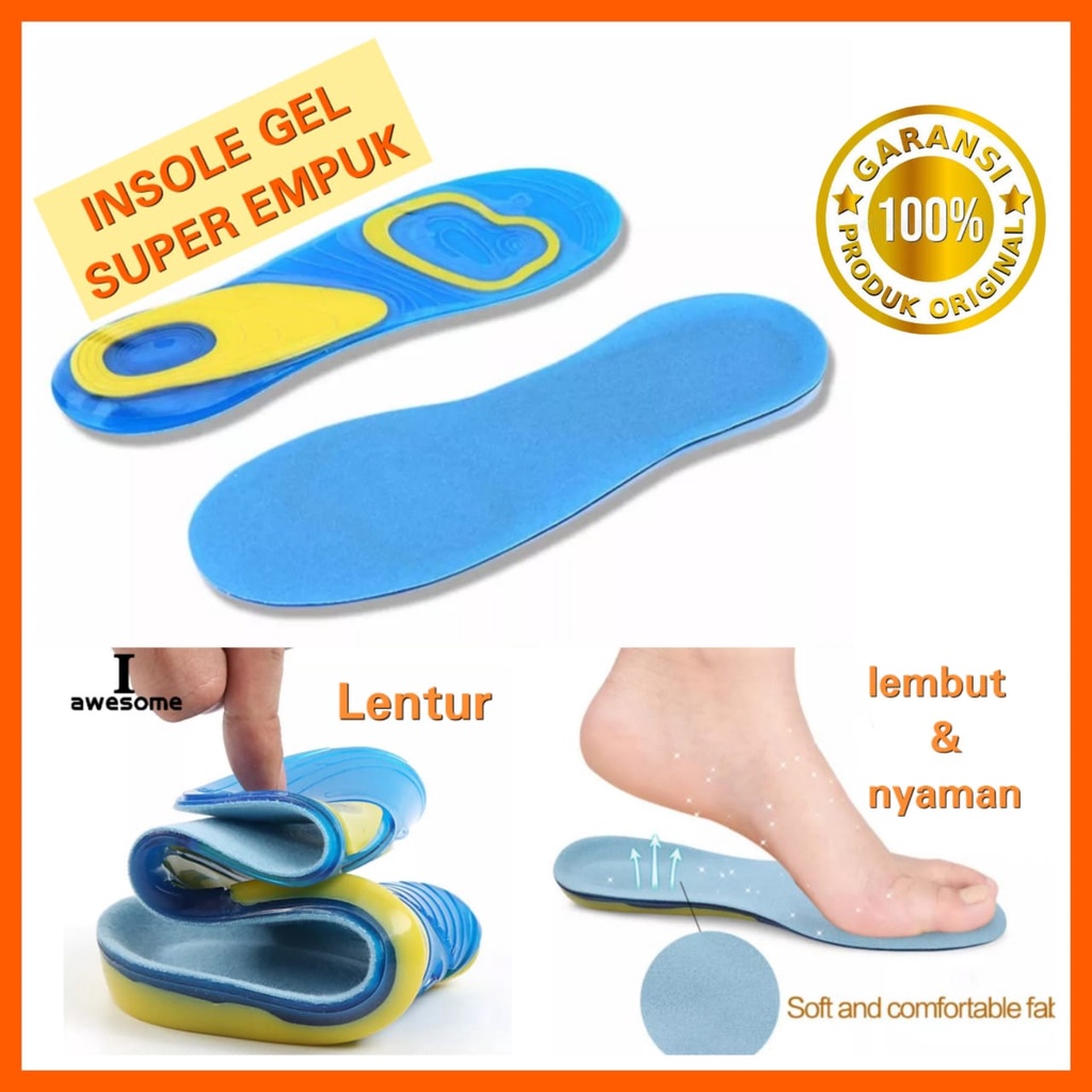 SEPASANG INSOLE PREMIUM SILICON GEL INSOLE SEPATU ALAS SEPATU PRIA DAN WANITA UNTUK JALAN JAUH ANTI KAKI PEGAL ORTHOTIC ARCH SUPPORT RUNNING GEL INSOLES