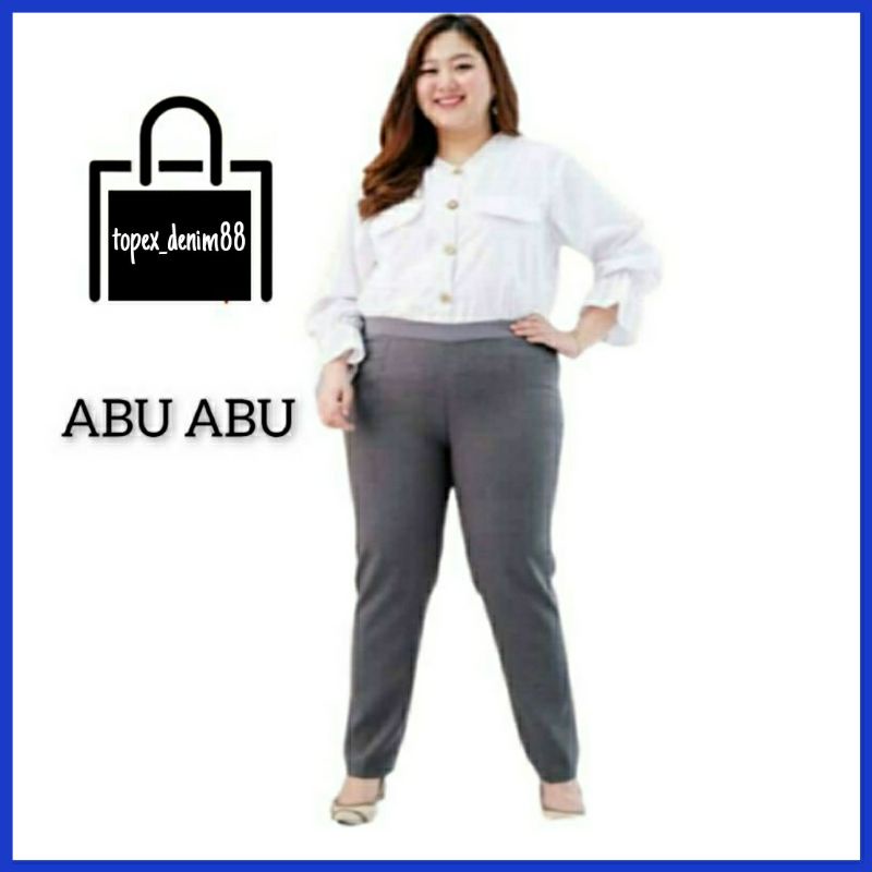 Celana Kerja Wanita Kantor Pinggang Karet Highwaist Jumbo Big Size