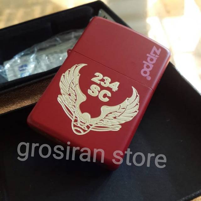 Zippo 234 sc red matte custom nama tulisan ukir grafir merah