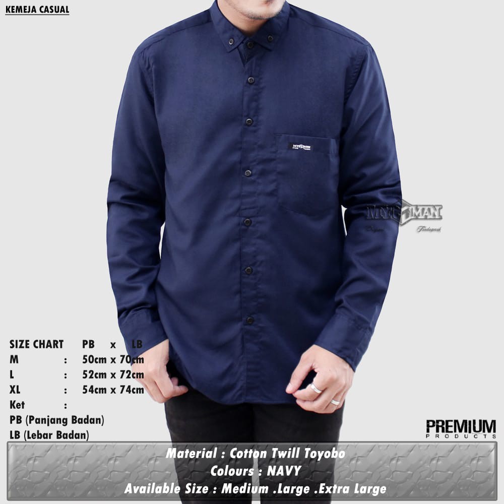 MY MAN Original Kemeja Polos lengan panjang kemeja pria warna navy art seri MY524